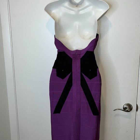 Herve Leger Purple Black Bandage Halter Cocktail Dress M - Picture 5 of 7